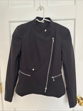 HIGH Everyday Couture by Claire Campbell Black Tech Moto Jacket Asymmetric Zip